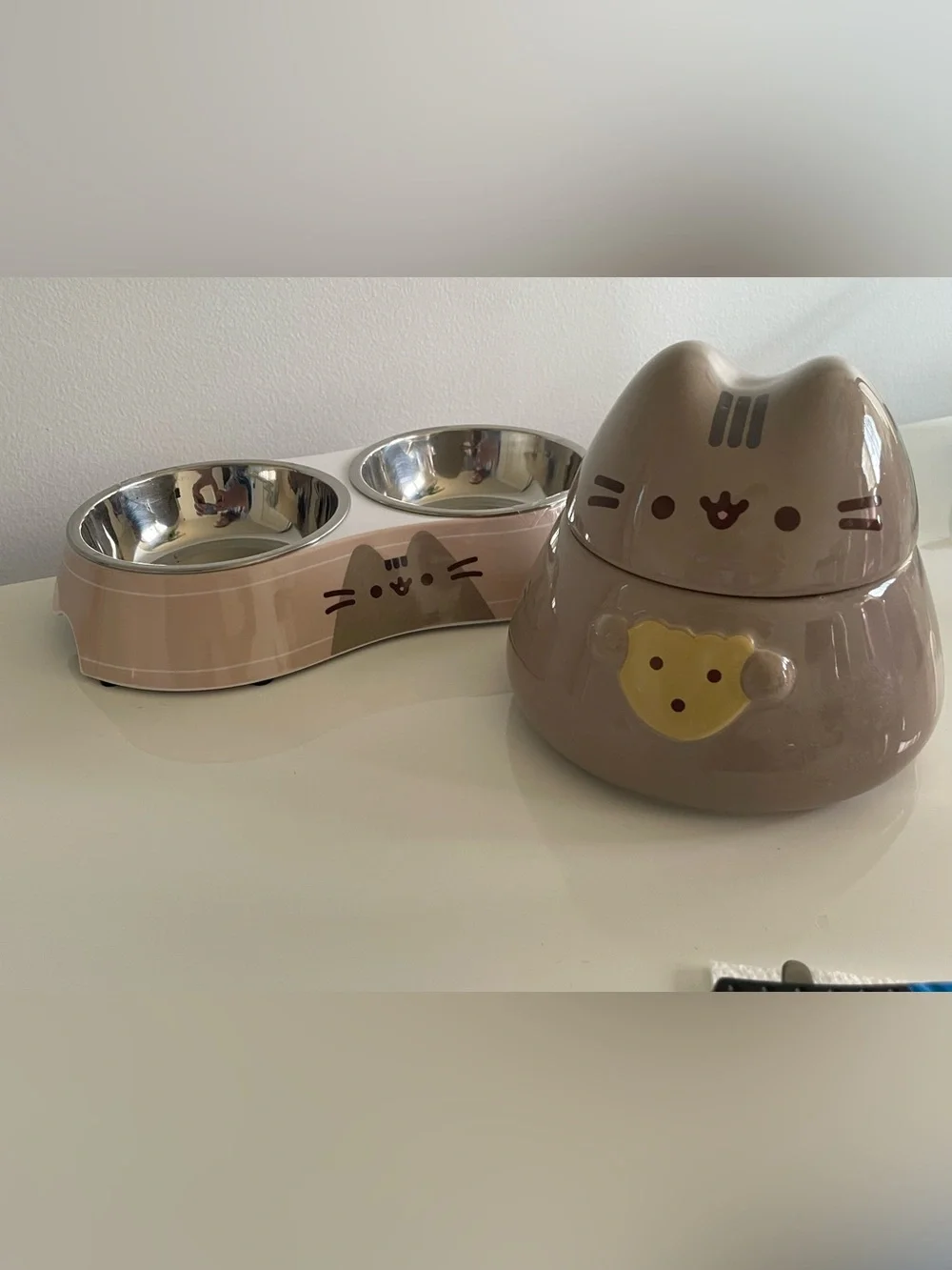 Pusheen Double Stainless Bowl and Treat Jar Set